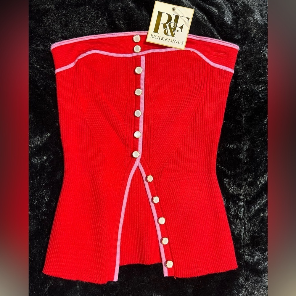 ❤️Rich & Famous Red Strapless Sweater Top-SZ M- NWT❤️
